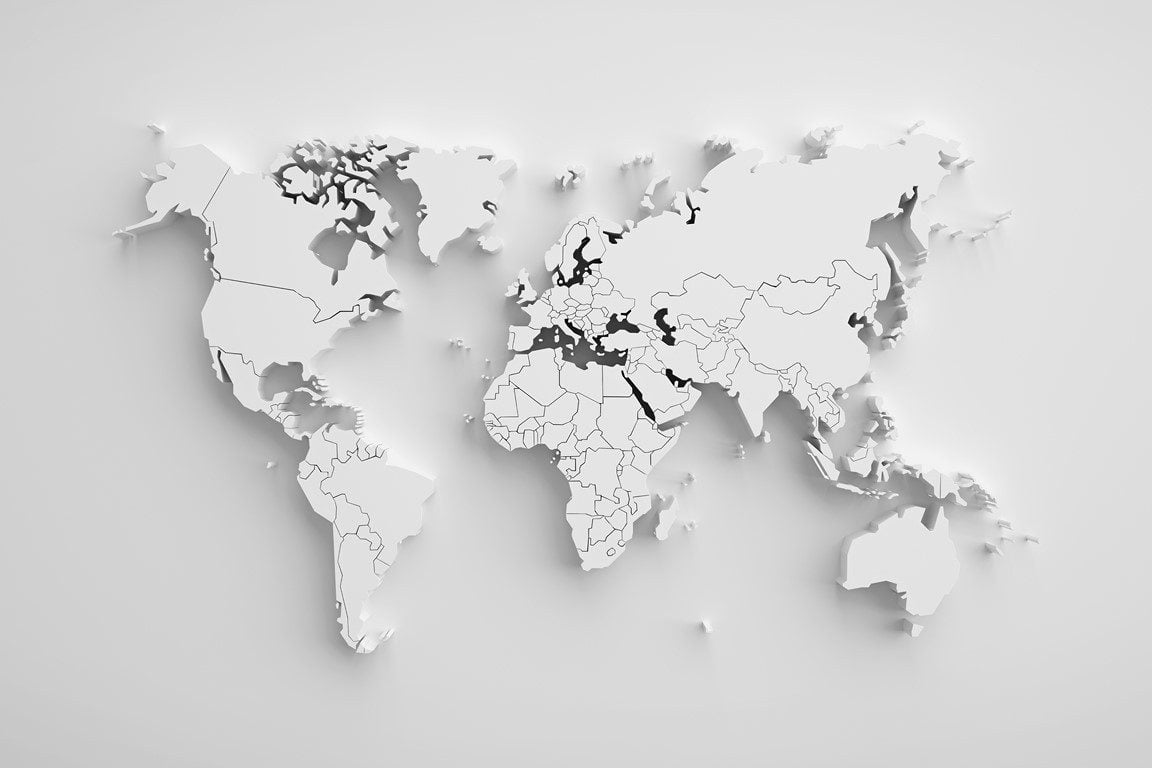 Carte du monde murale 3D Grise