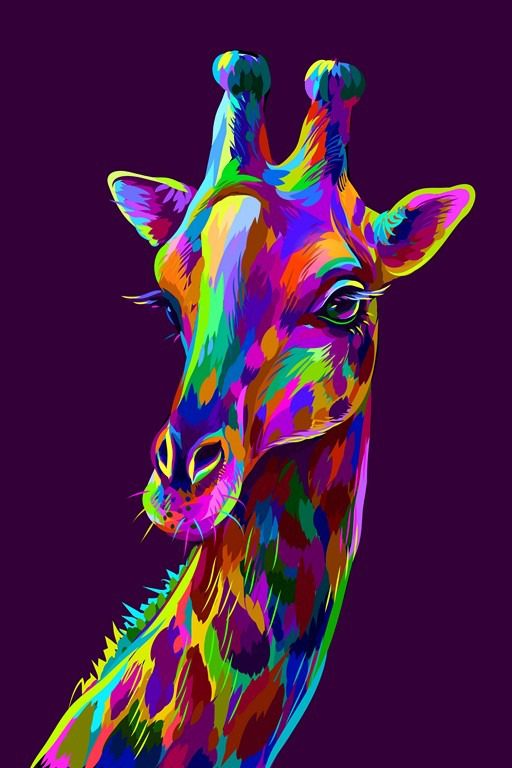 Tableau Coloré Girafe Feuilles