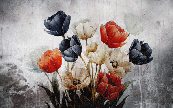 Papier peint Bouquet de fleurs sur fond de béton