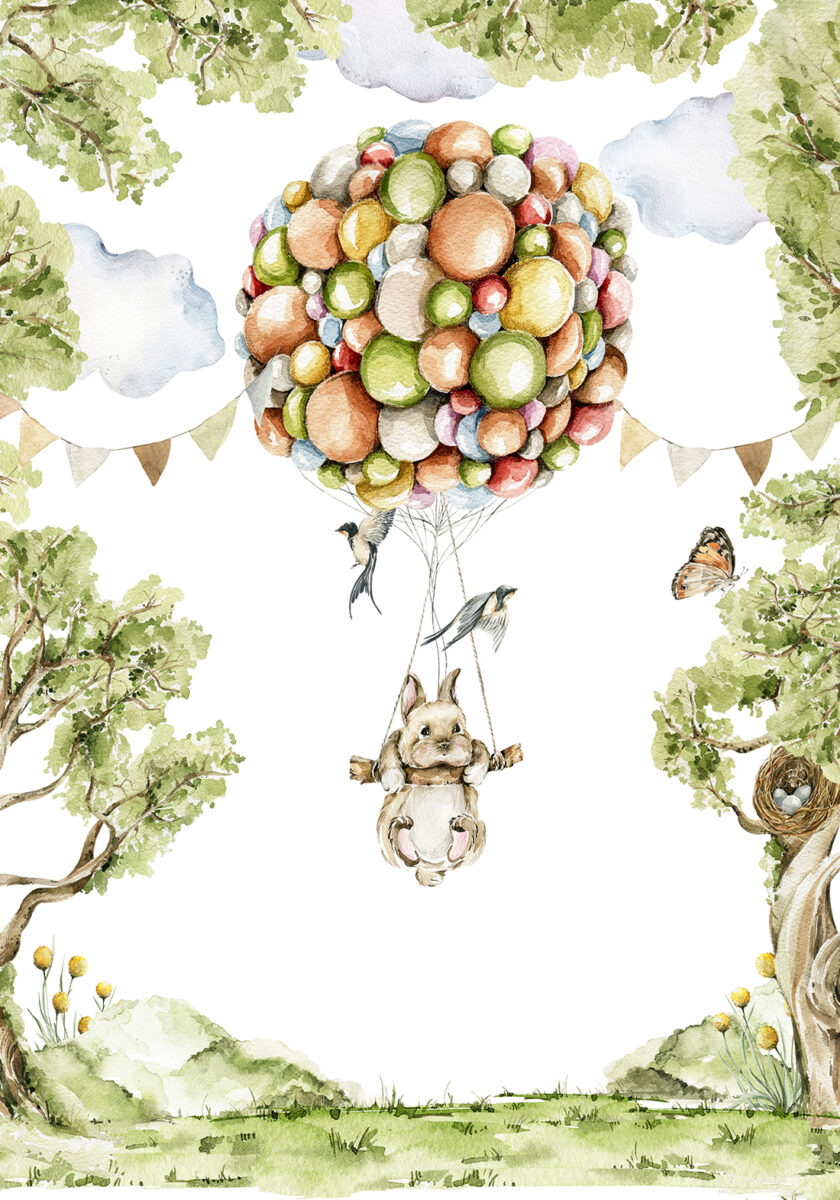 Fond d'écran photo Lapin sur une balançoire à ballons