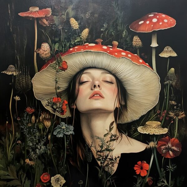 Papier peint Femme au chapeau champignon