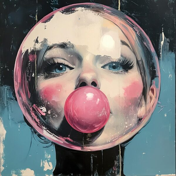 Papier peint Visage recouvert d'un ballon de chewing-gum