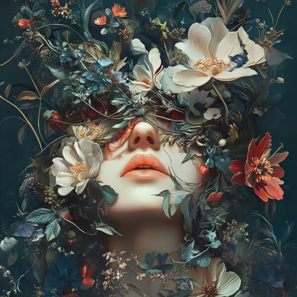Papier peint Visage en fleurs