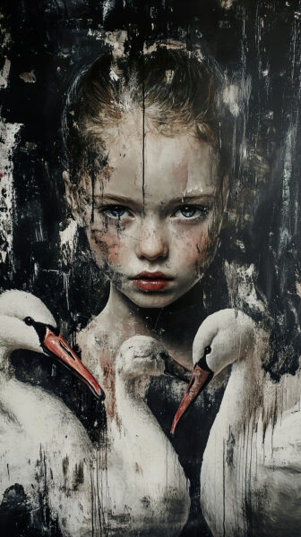 Papier peint Fille aux cygnes