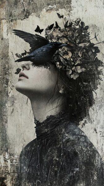 Papier peint Femme avec un oiseau