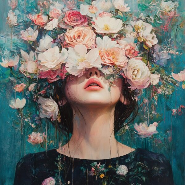 Papier peint Femme enveloppée de fleurs