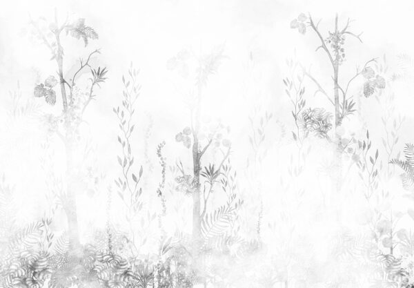 Papier peint Feuilles en gris