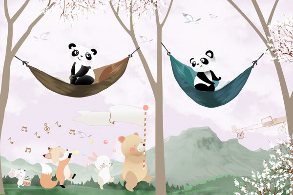Papier peint Pandas parmi les arbres
