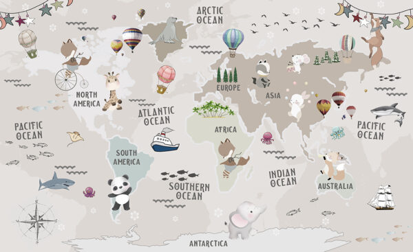 Papier peint Carte du monde avec des animaux