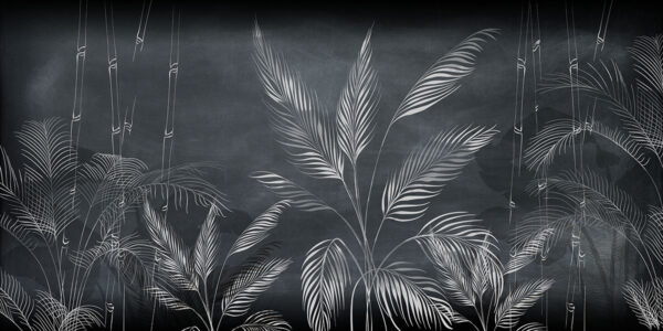 Papier peint Feuilles en gris