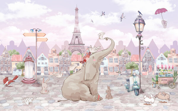 Papier peint Éléphant contre la tour Eiffel