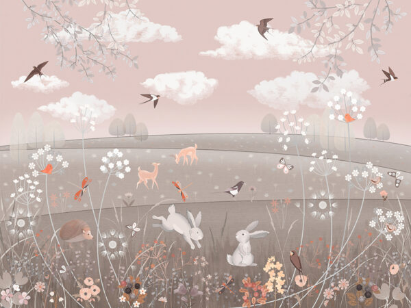 Papier peint Prairie avec des animaux