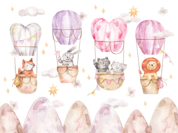 Papier peint Animaux voyageant en ballon