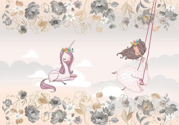 Papier peint Princesse et Licorne
