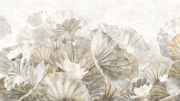 Papier peint Feuilles de lotus beiges