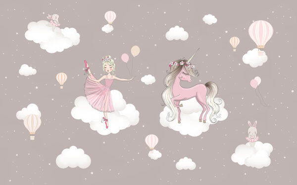 Papier peint Princesse dansant avec une licorne