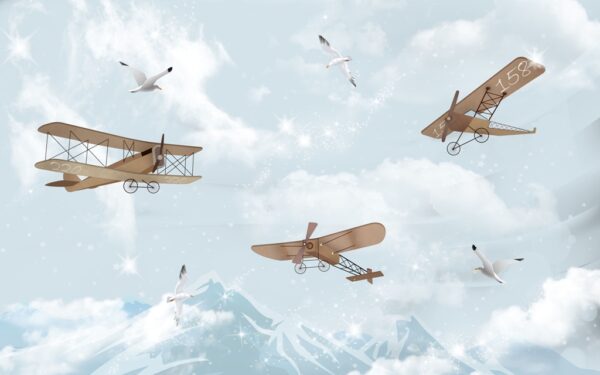 Papier peint Avions parmi les mouettes