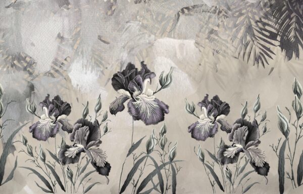 Papier peint Fleurs de bleuet en gris