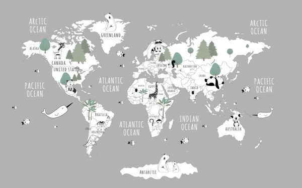 Papier peint Les arbres sur la carte du monde