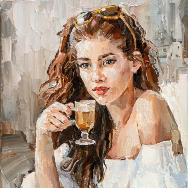 Papier peint Fille buvant du café