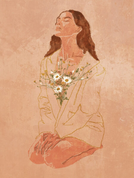 Papier peint Fille au bouquet de fleurs
