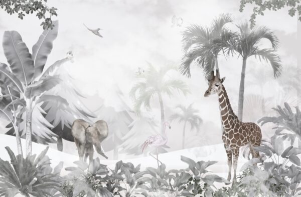 Papier peint Animaux exotiques dans le brouillard pour les enfants