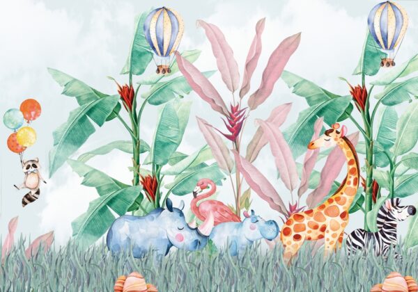 Papier peint Jungle colorée pour les enfants