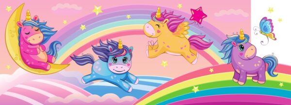 Papier peint Licornes colorées pour enfants