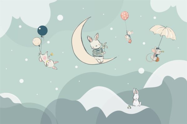 Papier peint Des lapins sur la lune