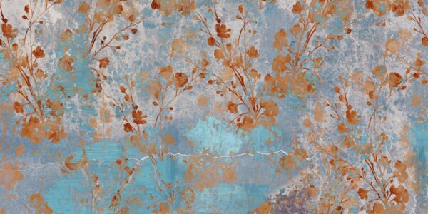 Papier peint Fleurs sur le mur bleu
