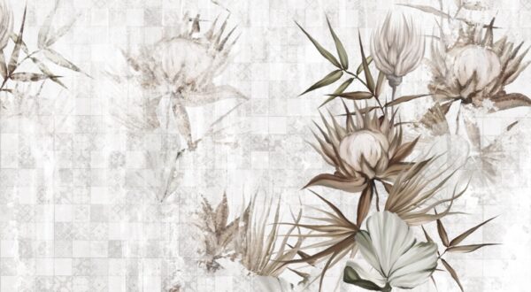 Papier peint Fleurs sur un damier fané