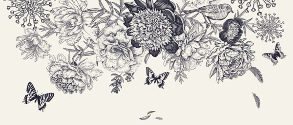 Papier peint Fleurs et papillons