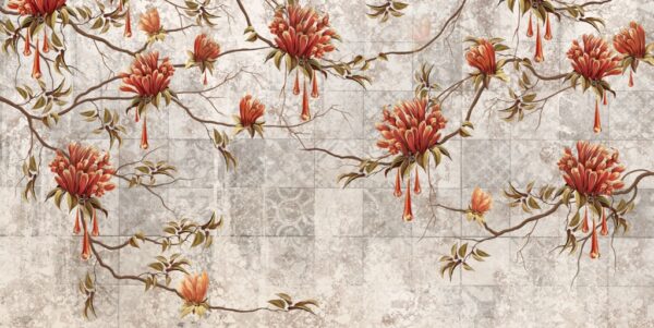 Papier peint Arbre en fleurs sur tuiles