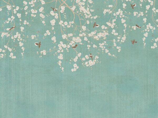 Papier peint Fleur blanche sur fond bleu