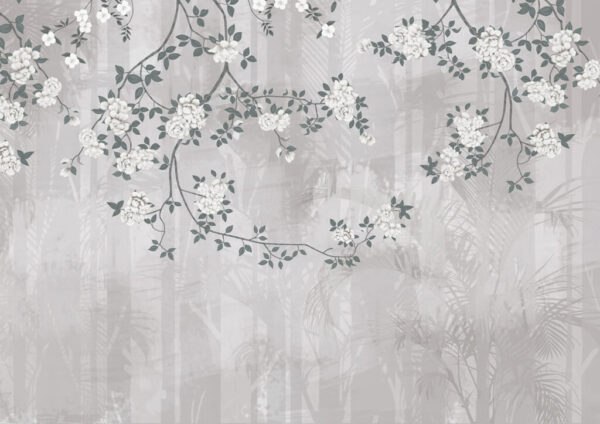 Papier peint Gris fleuri