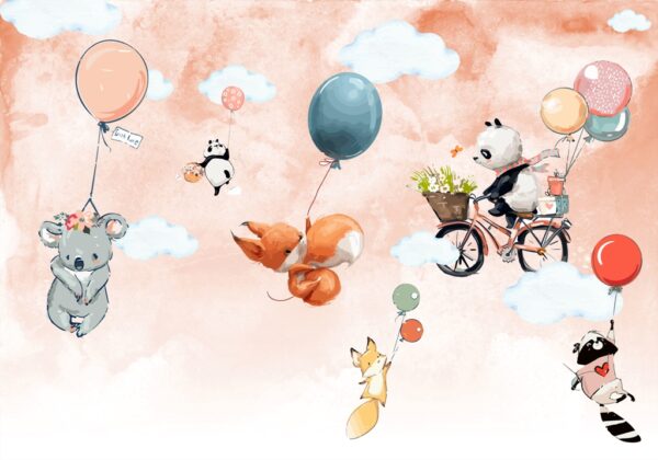 Papier peint Renards volants et ours en peluche