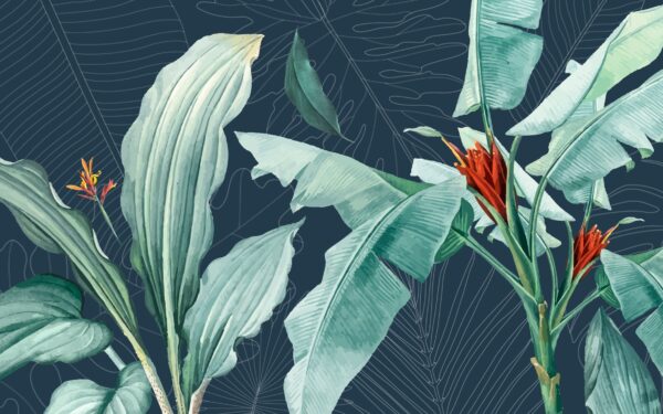 Papier peint Feuilles et fleurs