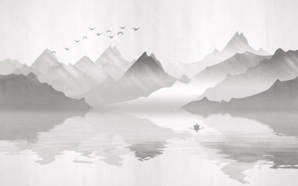 Papier peint Un bateau sur un lac de montagne