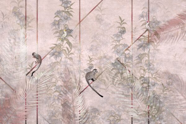 Papier peint Singes sur fond rose