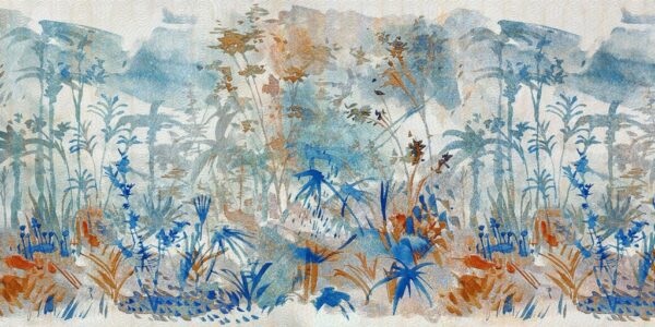 Papier peint Prairie bleue et dorée