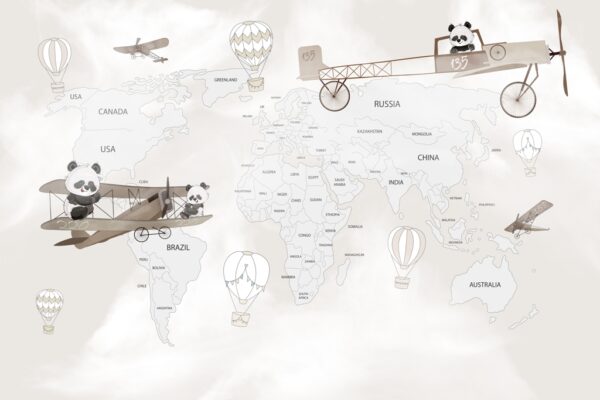 Papier peint Les pandas sur la carte du monde