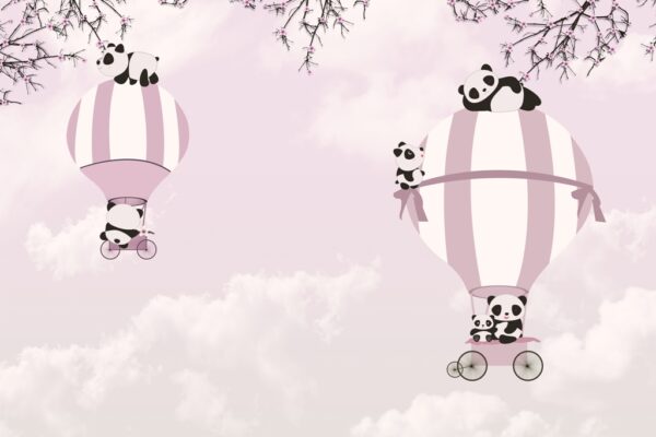 Papier peint Pandas dans le ciel rose