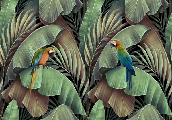 Papier peint Perroquets dans les feuilles
