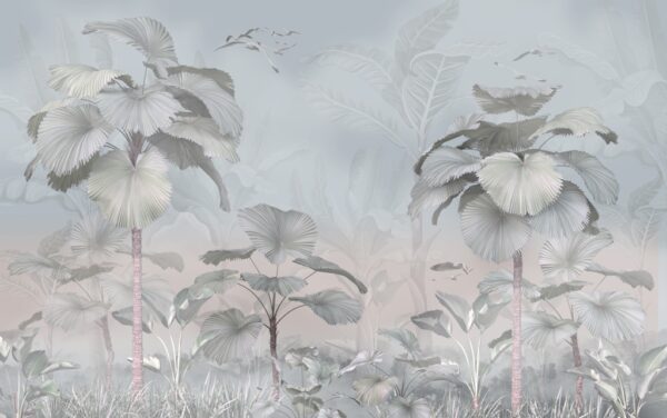 Papier peint Oiseaux parmi les panaches de palmiers