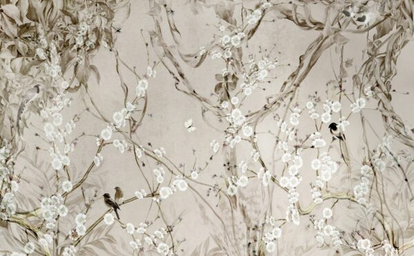 Papier peint Oiseaux parmi les fleurs