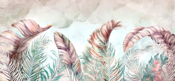 Papier peint Plumes de feuilles roses
