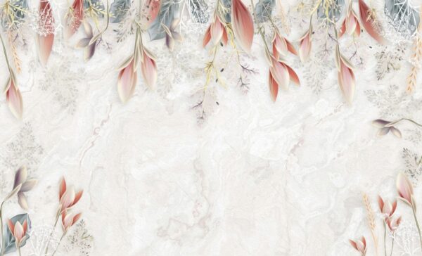 Papier peint Cadre feuille rose