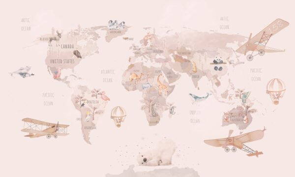 Papier peint Carte du monde rose