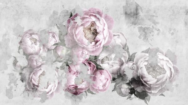 Papier peint Pivoines roses floues en gris