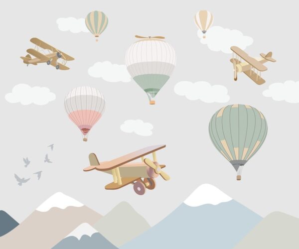 Papier peint Avions et ballons pour enfants